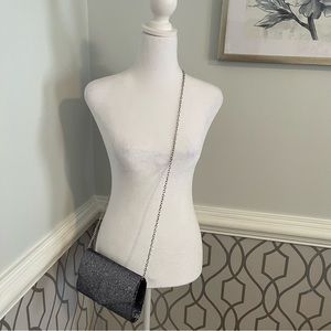 Dark Silver Glitter Clutch w/chain strap